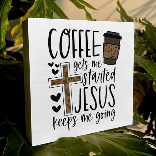 Christian Coffee Decor Wood Sign, Farmhouse Kitchen Wall Art with Inspirational Quote, Religious Rustic Wood Box for Coffee Bar, Shelf, Desktop - Image 6