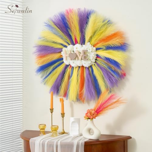 Serwalin 60 Pcs 17.7" Lemon Yellow Faux Pampas Grass Decor for Vase Filler - Image 4
