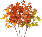 8Pcs Artificial Maple Leaves Branches 21.6in Fake Fall Leaves Stems Plants Outdoor Greenery for Home Kitchen Farmhouse Thanksgiving Table Centerpiece Fireplace Halloween Décor Orange by Phliofd