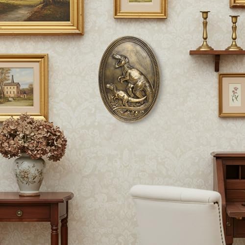 Vintage Dinosaur Wall Sculpture,Antique Wall Decor,Retro Art Dinosaur Sculpture,Hand Painted Wall Decoration with Embossed Mom and Baby Dragon Design,Vintage Wall Decor for Living Room Bedroom Dining Room Hallway,Housewarming Gift - Image 6