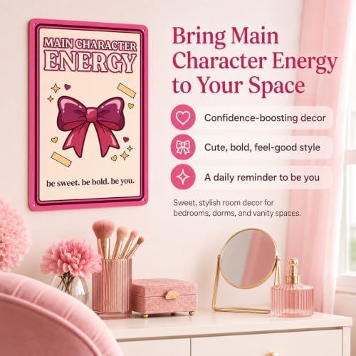 Pink Bow Aluminum Sign, Main Character Energy Decor, 8x12 Inch - Image 2