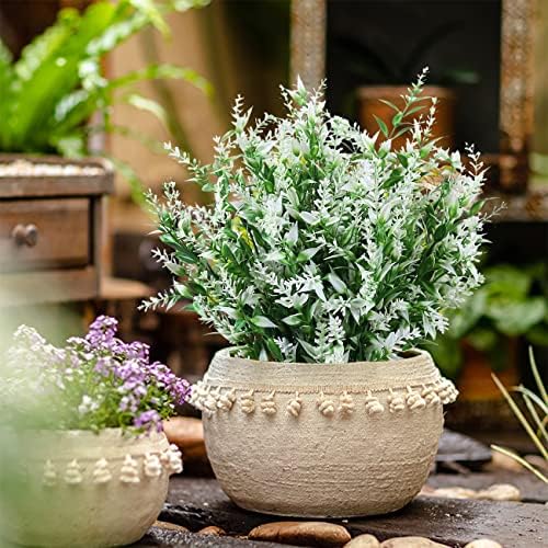 XLFAQXM 8 Pack Artificial Plants Flowers Grass Shrubs No Fade Faux Plastic Flowers Outdoor for Vases Farmhouse Garden Porch Patio Office Indoor Wedding Decoration Greenery Fake Plants (5#White) - Image 2