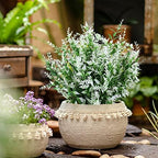 XLFAQXM 8 Pack Artificial Plants Flowers Grass Shrubs No Fade Faux Plastic Flowers Outdoor for Vases Farmhouse Garden Porch Patio Office Indoor Wedding Decoration Greenery Fake Plants (5#White) - Image 2