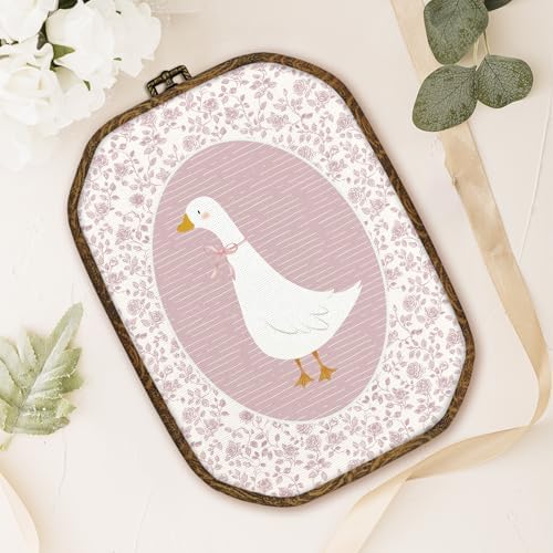 dvhdajed Coquette Pink Bow Goose Wall Art Decor, Preppy Goose Framed Canvas Art, Pink Nursery Wall Decor, Gooses Floral Octagon Wall Hanging Decor for Baby Nursery Bedroom Living Room, 10.2x7 Inch - Image 4