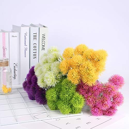 CATTREE Artificial Dandelion Flowers 5 Color x 2pcs Purple Pink White Green Yellow - Total 10 Pcs. Plastic Plants Shrubs Bushes Fake Grass Wedding Indoor Outdoor Home Garden Decoration Planter Filler - Image 3