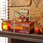 Geelin 4 Pcs Rosh Hashanah Tiered Tray Decor, Jewish New Year Party Decoration, Wooden Book Stack Signs Gifts, Shana Tova Apple and Honey Farmhouse Rustic Table Centerpiece for Shelf Coffee Bar - Image 2