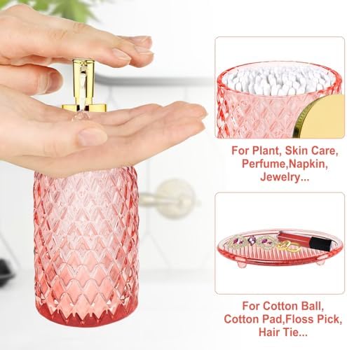 Haturi Glass Bathroom Accessories Set, Light Pink Bathroom Set, 4 Pcs - Image 4