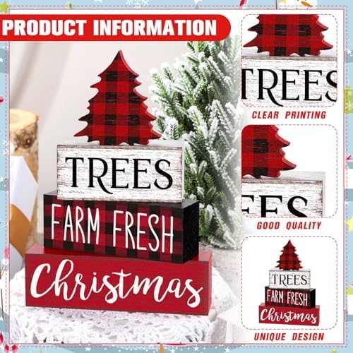 Marsui 4 Pcs Christmas Table Decor Wooden Christmas Trees Signs Block - Image 4