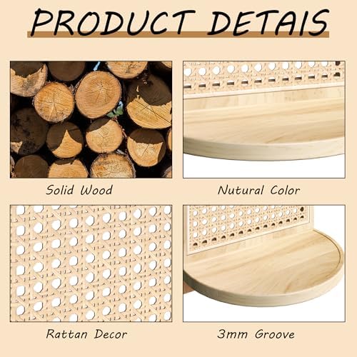 Rattan Wall Shelf Set of 3, 7''Natural Rattan Shelves with Wicker Decor, Boho Decor Small Floating Shelves for Wall, Arched Shelf for Plant Figurines Display,Mini Shelves for Knick Knack Storage - Image 4