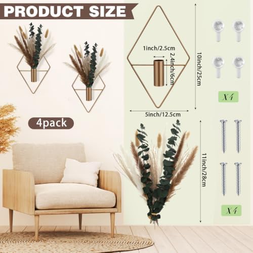 Jexine 2 Pcs Hanging Artificial Planters Wall Decor, Antique Copper, Pampas - Image 2