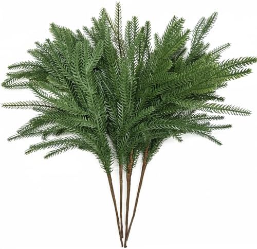 Artificial Norfolk Pine Branches 18 Inch, Fake Plastic Shrubs Greenery Realistic Plant Stems Real Touch Faux Pine Picks for Home Decor Vase Filler Indoor Outdoor Wreath DIY Christmas Decoration 4 Pack by CATTREE