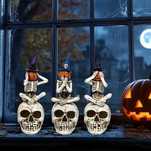 Halloween Skeleton Statue Set of 3, See Speak Hear No Evil Figurines - Image 5