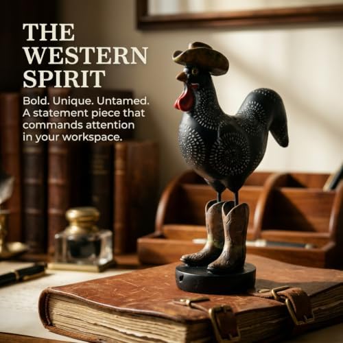 Cowboy Rooster Statue, Farmhouse Kitchen Decor, 11.9 in - Image 3
