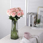 10pcs Light Pink Roses Artificial Flowers, Realistic Faux Rose with Stem - Image 2