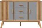 Grey and Brown Sideboard with 3 Drawers and 2 Cabinets Solid Pine Wood - Image 8