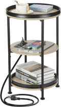 Dulcii Round Side Table with Charging Station, End Table with 3 Shelves by Zexvida