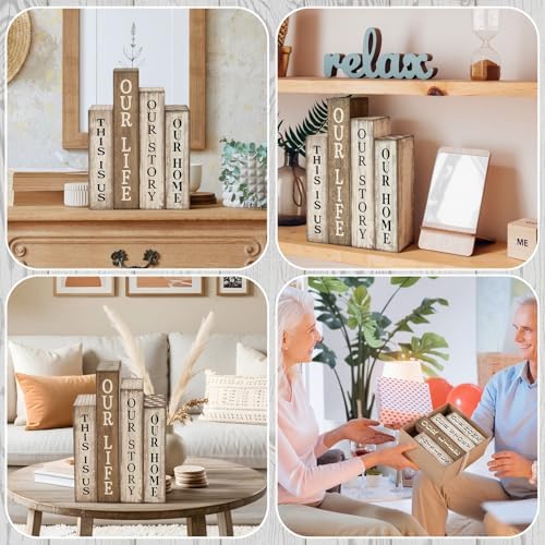 Lineshading 4 Pcs Farmhouse Table Decor Wooden Book Our Home Our Story Life - Image 5