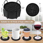 OIAHOMY 8 Pcs Coasters with Holder for Beer, Coffee, Silicone Coaster Set for Table Decor for Kitchen, Bar, Dining Room, Living Room, Housewarming Gifts - Black - Image 2