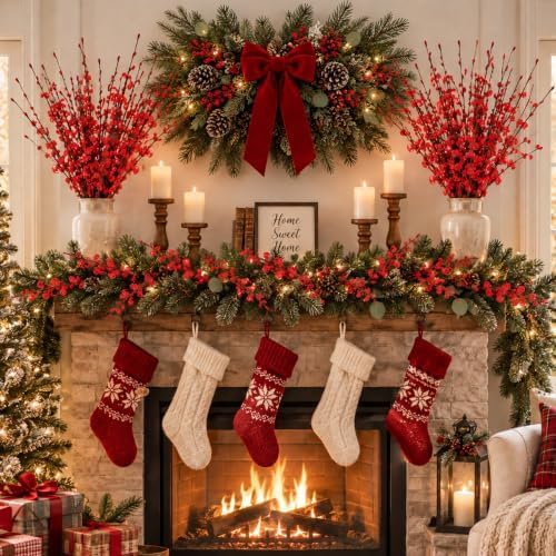 5Pcs Red 29.5" Artificial Jasmine Flowers for Christmas DIY Wreath Decor - Image 4