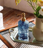 JASAI 18Oz Blue Glass Soap Dispenser with Golden Pump for Dish Soap - Image 3