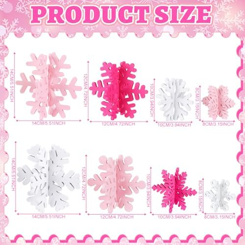 Wenqik 16 Pcs Wooden Snowflake 3D Centerpieces,White,Pink - Image 3