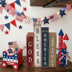 Lineshading 4 Pcs Patriotic Table Decoration Glod Bless American Wooden Book - Image 2