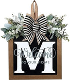 Last Name Porch Decor, Welcome Sign, 26 Letter Wreaths for Front Door, Spring & All Seasons Monogram (M) by ELEFOCUS
