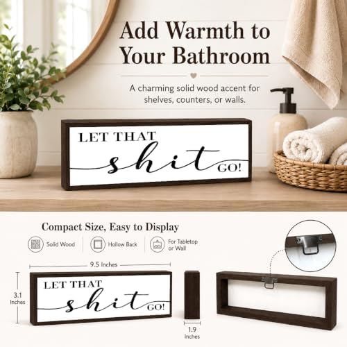 Bathroom Wooden Sign, Funny Stress Relief Quote, Funny Farmhouse Bathroom Wall Decor, Rustic Solid Wood Bathrooms Sign for Home Restroom, Lighthearted Bathrooms Decor Gift, 9.5 x 3.1 Inches - Image 4