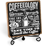 Funny Coffee Bar Decor, 5 x 5 Inch Wooden Desk Sign with Metal Stand by Toerifer