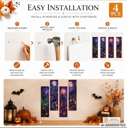 Retro Halloween Decor,4 Pcs Halloween Hanging Signs,Rustic Wood Wall Decor - Image 7