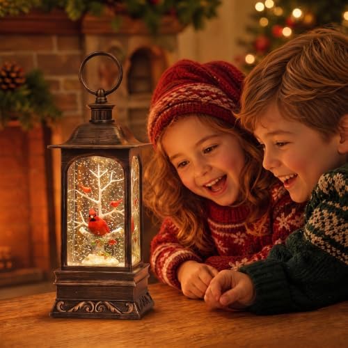 10.6 Inch Musical Cardinal Snow Globe Lantern, Lighted Christmas Snow Globe with Swirling Glitter Sequins, USB & Battery‑Operated, Festive Home Christmas Decoration for Tabletop Mantel Decor - Image 6