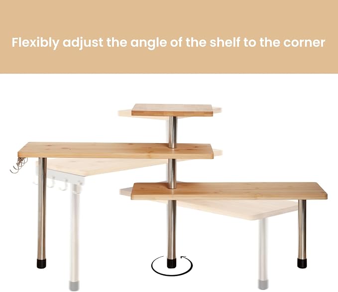 3-Tier Corner Shelf, Bamboo & Metal Storage Rack - Image 7