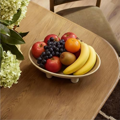 Three-Leg Ceramic Fruit Bowl, 12 Inch Oval Serving Dish for Kitchen Counter, Candy or Key Holder, Home Decor Accent Beige (Beige-12inch) - Image 5
