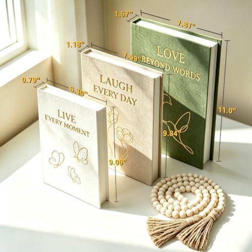 Aesthetic Decorative Books, Set of 3 Fake Book Boxes with Storage Space - Image 3