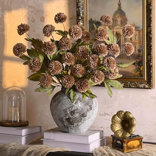 Waipfaru 6 Pcs Artificial Pompon Mums Faux Flowers for Vase, 27" Bulk Long Floral Fake Chrysanth Branches with Stems Vase Filler for DIY Bouquet Centerpieces, Indoor Home Decorations, No vase, Brown - Image 5