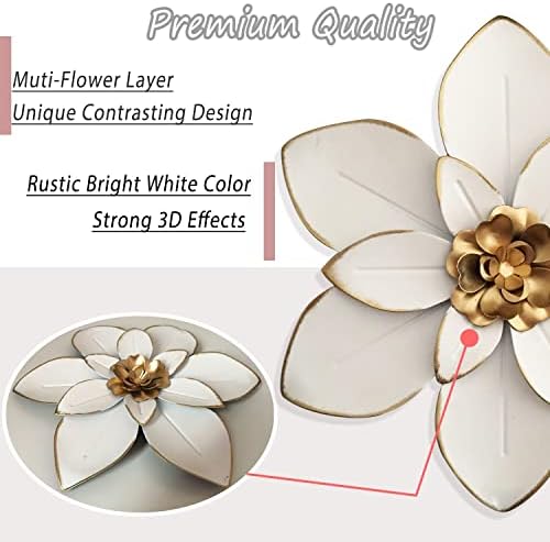 Metal Flower Wall Art Decor, 10“ Rustic Modern Floral Sculpture, Distressed Iron Wall Hanging Home Decoration Accent Artworks for Indoor Kitchen Bedroom Living Room Office Outdoor Garden Patio - Image 2
