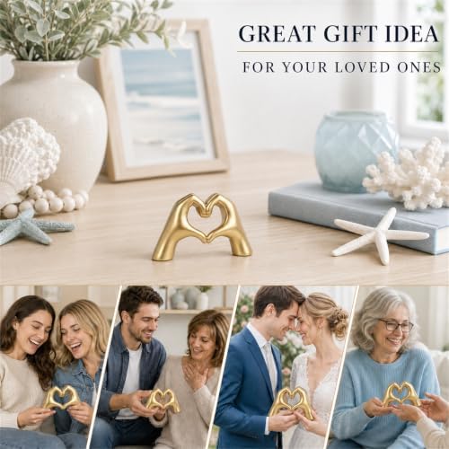 Heart Shaped Hand Statue, Gold Home Decor Accents for Living Room Coffee Table TV Cabinet Bookshelf Office entryway Desktop Shelf Small Sculpture Home Decor. - Image 5