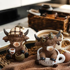 Wesiti 2 Pcs Highland Cow Figurines, Coffee Resin Statue Desk Decor - Image 5