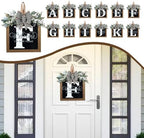 Ultra Large 14'' Last Name All Year Round Front Door Wreath with 26 Initial Letter Welcome Sign All Seasons Eucalyptus Garland and Bow Wreaths for Front Door Porch Farmhouse Decoration (F) - Image 5