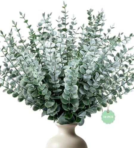 50 Pcs Eucalyptus Stems Artificial Eucalyptus Leaves,Fake Eucalyptus Plants by YOGJKI