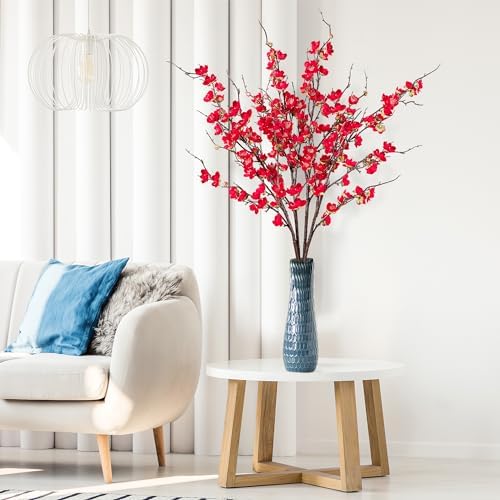 Sggvecsy Artificial Plum Blossom Flowers 4 Pcs Faux Cherry Blossom Stems Faux Silk Plum Blossom Branches 36.2’’ Fake Flowers Long Stems for Vase Arrangements Home Wedding Table Decor (Red) - Image 4