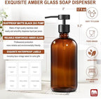 GMISUN Amber Glass Soap Dispenser, 2 Pack Bathroom Hand Soap Dispensers with Stainless Steel Flat Pump, 17 Fl Oz Kitchen Dish Soap Dispenser, Modern Vintage Liquid Brown Soap Dispensers Bottle Set - Image 3