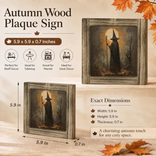Moonlit Witch Wood Plaque Sign, Gothic Halloween Mantel Art Decor 31 - Image 2