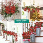 Oairse 8 Pcs Christmas Tree Picks and Sprays Red Glitter Christmas Picks 26.8" Christmas Glitter Eucalyptus Leaves Stems for Christmas Tree Filler Branches Wreaths Centerpieces Holiday Decorations - Image 6