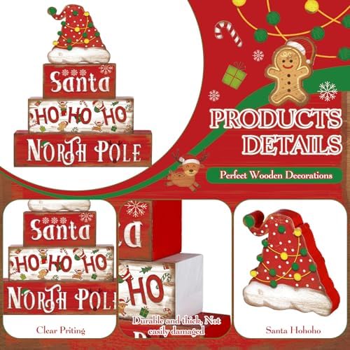 Moucuny 4 Pcs Christmas Table Sign Santa Hat Decorations - Image 3