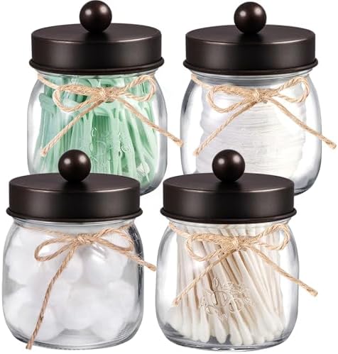 SheeChung 4 Pack Glass Mason Jar Qtip Holder, Bronze Stainless Steel Lids by SheeChung