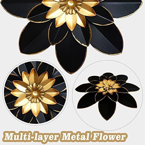 Metal Flower Wall Art Decor, 9.5“ Rustic Modern Floral Sculpture, Distressed Iron Wall Hanging Home Decoration Accent Artworks for Indoor Kitchen Bedroom Living Room Office Outdoor Garden Patio - Image 2