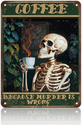 Vintage Coffee Skull Metal Tin Sign Funny Gothic Coffee Bar Wall Decor Retro Skeleton Kitchen Sign for Coffee Nook Cafe Home Restaurant Office Spooky Decor 12x16 Inch by KIYOYOHomeIsOurHappyPlace