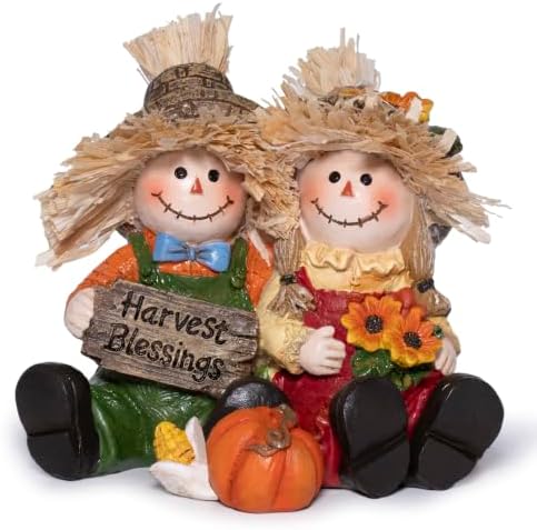 Hodao Thanksgiving Decorations Indoor Fall Scarecrow Couple Resin Figurine by Hodao