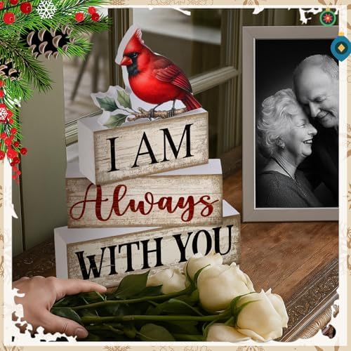Yuntau 4 Pcs Cardinal Christmas Decor Wood Block Sign Tiered Tray Decor - Image 3